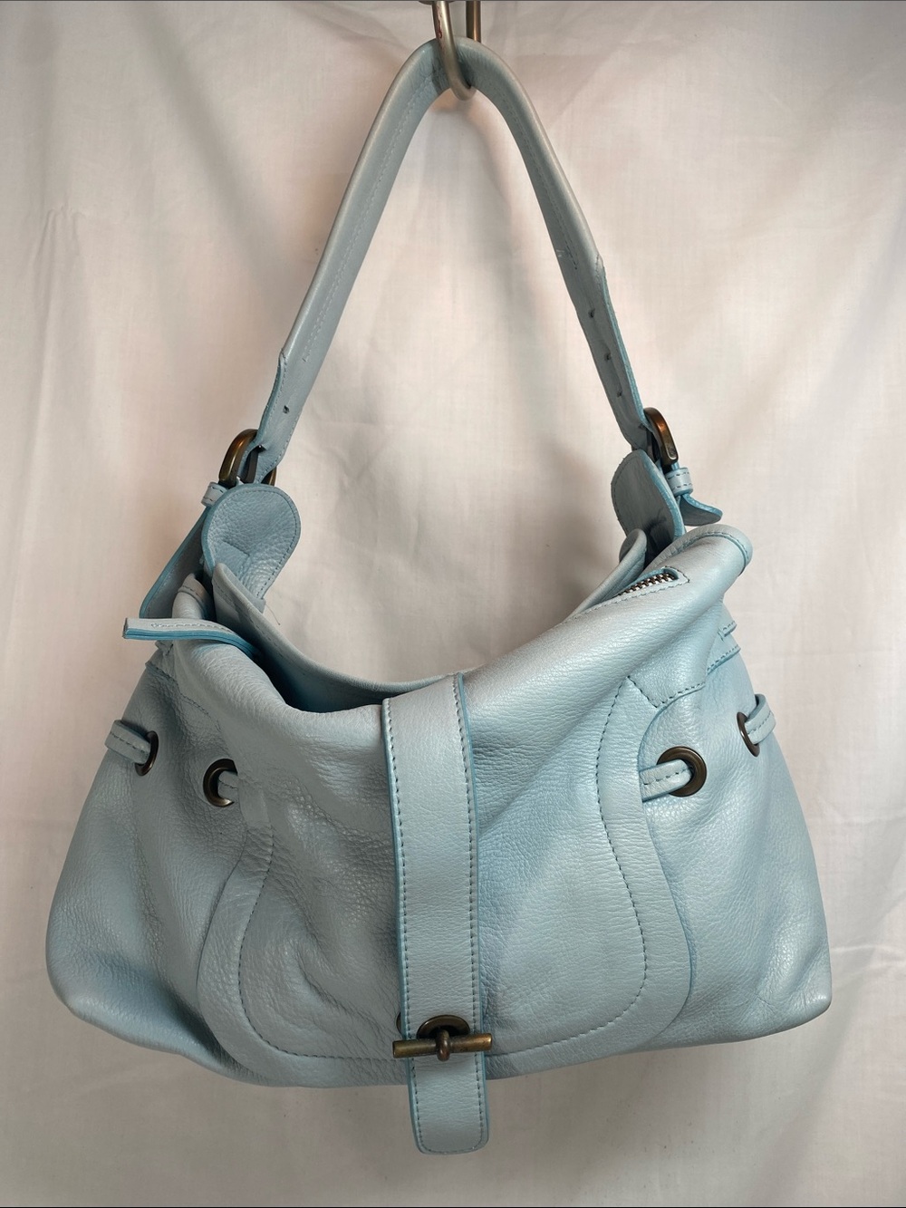 Madi Pelletteria Soft Sky Blue Leather Hobo Shoulder Bag
